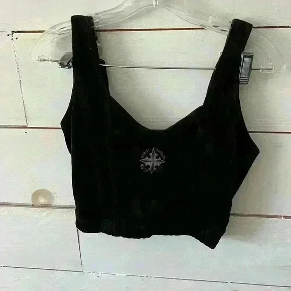 Vintage Harley Davidson cropped halter top, velvety size M, biker - Picture 1 of 6